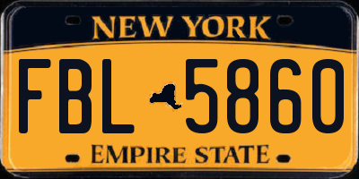 NY license plate FBL5860