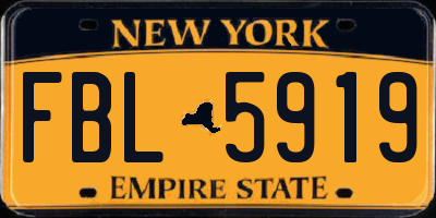 NY license plate FBL5919
