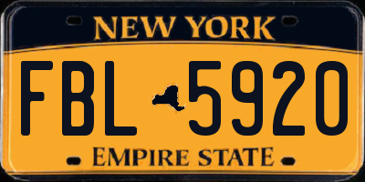 NY license plate FBL5920
