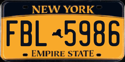 NY license plate FBL5986