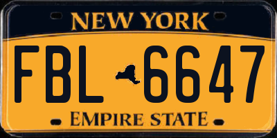 NY license plate FBL6647