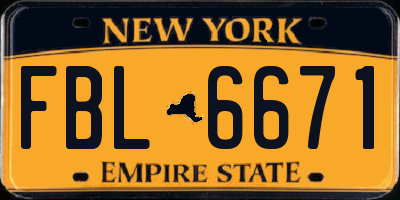 NY license plate FBL6671