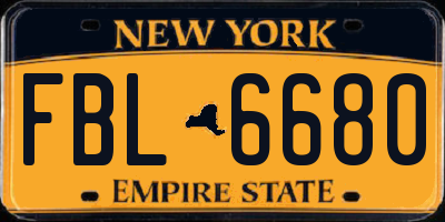 NY license plate FBL6680