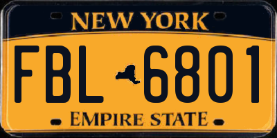 NY license plate FBL6801