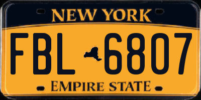 NY license plate FBL6807