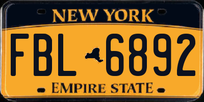 NY license plate FBL6892