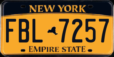NY license plate FBL7257