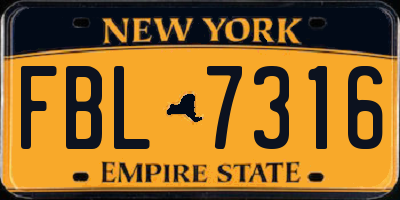 NY license plate FBL7316