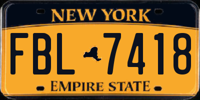 NY license plate FBL7418