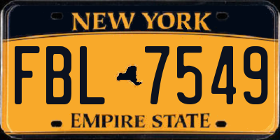 NY license plate FBL7549