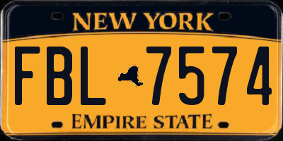 NY license plate FBL7574