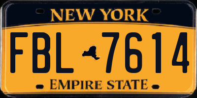 NY license plate FBL7614