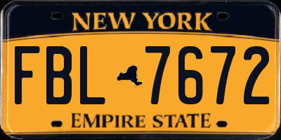 NY license plate FBL7672