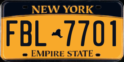 NY license plate FBL7701