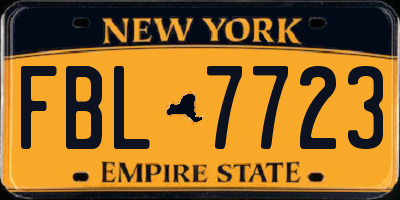 NY license plate FBL7723