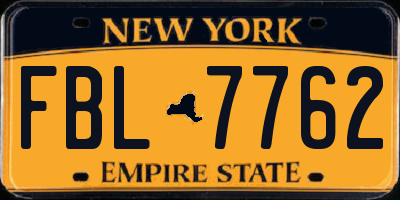 NY license plate FBL7762
