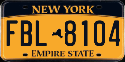 NY license plate FBL8104