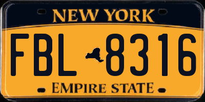 NY license plate FBL8316