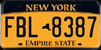 NY license plate FBL8387