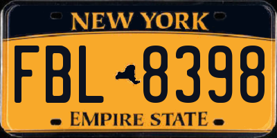 NY license plate FBL8398