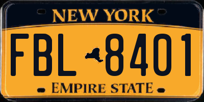NY license plate FBL8401