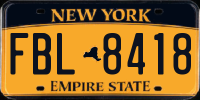 NY license plate FBL8418