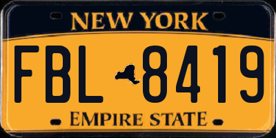 NY license plate FBL8419