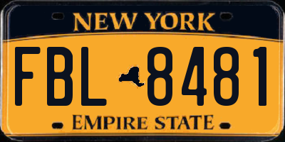 NY license plate FBL8481