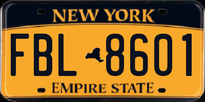 NY license plate FBL8601