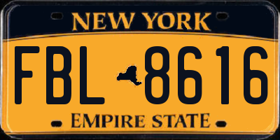 NY license plate FBL8616