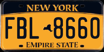 NY license plate FBL8660