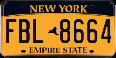 NY license plate FBL8664