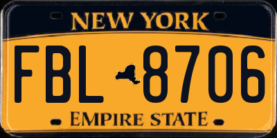 NY license plate FBL8706