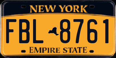 NY license plate FBL8761