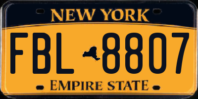 NY license plate FBL8807