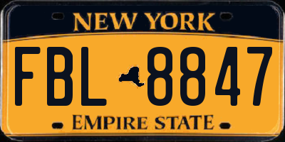 NY license plate FBL8847