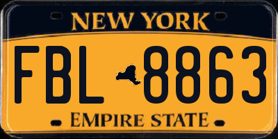 NY license plate FBL8863