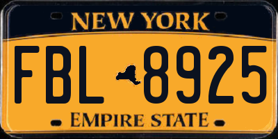 NY license plate FBL8925