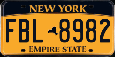 NY license plate FBL8982