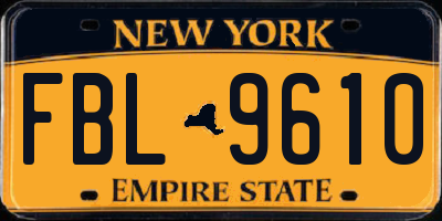 NY license plate FBL9610
