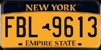 NY license plate FBL9613