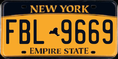 NY license plate FBL9669