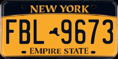 NY license plate FBL9673