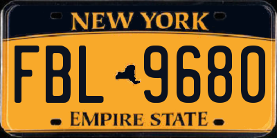 NY license plate FBL9680
