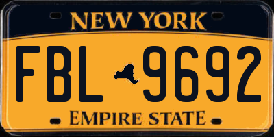NY license plate FBL9692