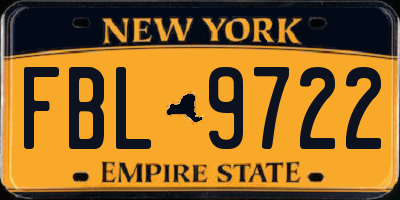 NY license plate FBL9722