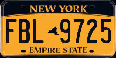 NY license plate FBL9725
