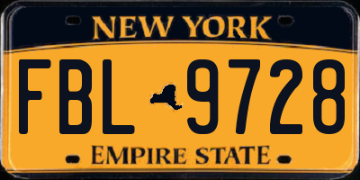 NY license plate FBL9728