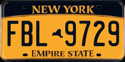 NY license plate FBL9729