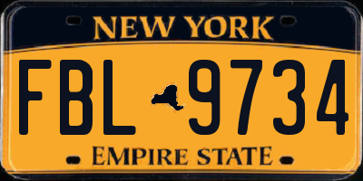 NY license plate FBL9734
